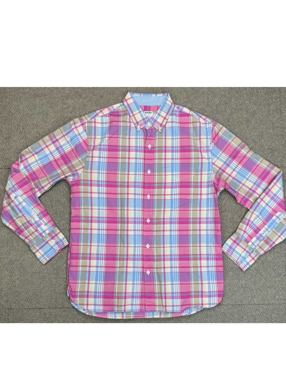 Bonobos Men’s Standard Fit Plaid Pink Light Blue Tan Button Down Shirt XL